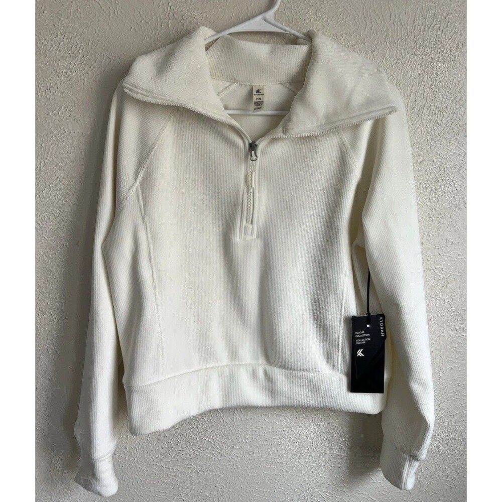 Kyodan Velour Collection Half Zip Sweatshirt Ivory Women’s Small